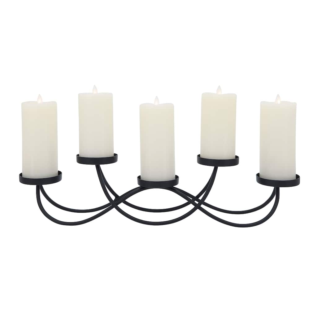 24"Lx4"Wx6"H Metal 5-Pillar Candle Holders in Black, Stylish and Elegant Holders for Tealights and Decorative Candles to