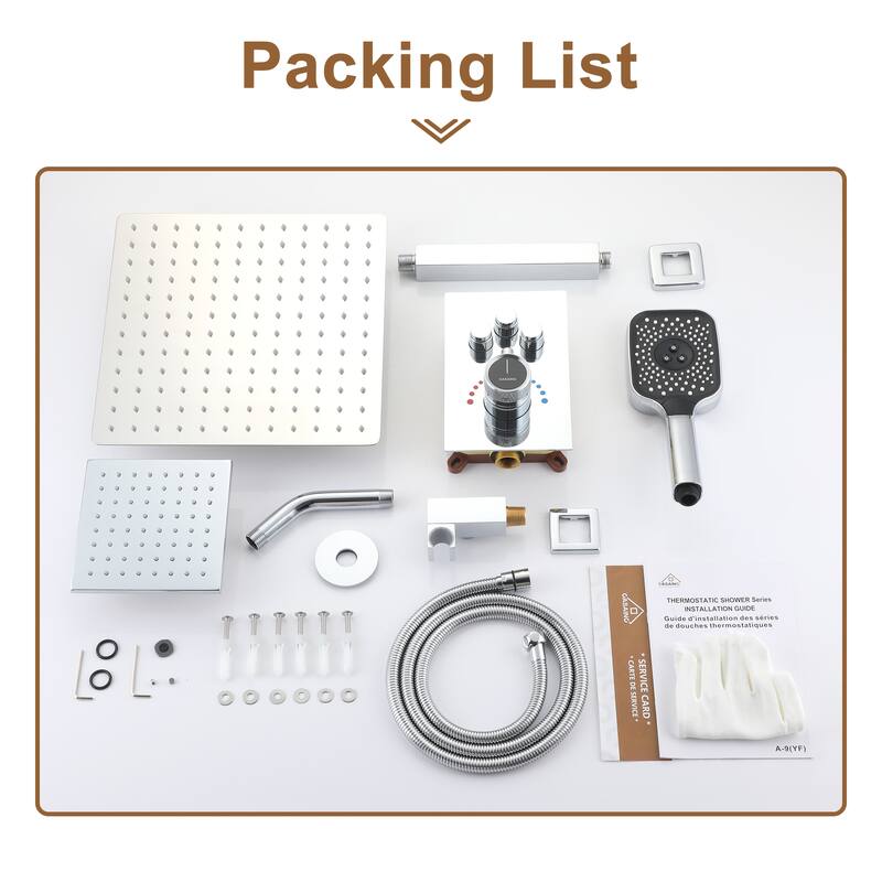 Celling 12 Inch Rainfall Shower Head 3 Function Thermostatic Shower System