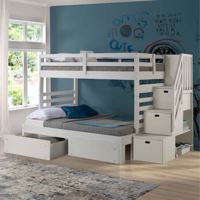 Everest Twin-over-Full 2-drawer Solid Wood Bunk Bed with Staircase