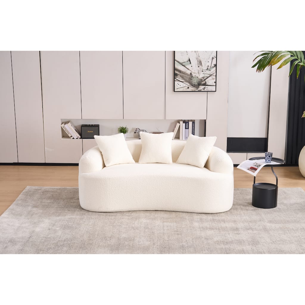 Double-Seat Sofa, Wood Grain Chenille Fabric, Full Sponge Compression Sofa,Double-Seat Compression Sofa With 3 Pillows