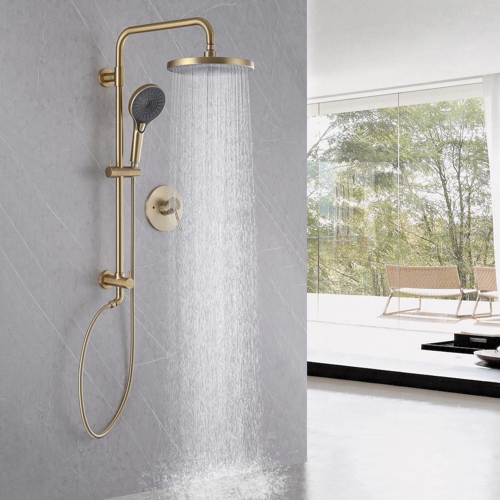 4-mode Pressure Balanced Shower System Wall Mounted Rain Showerhead Combo with 10 Inch Spray Head Handheld and Slide Bar