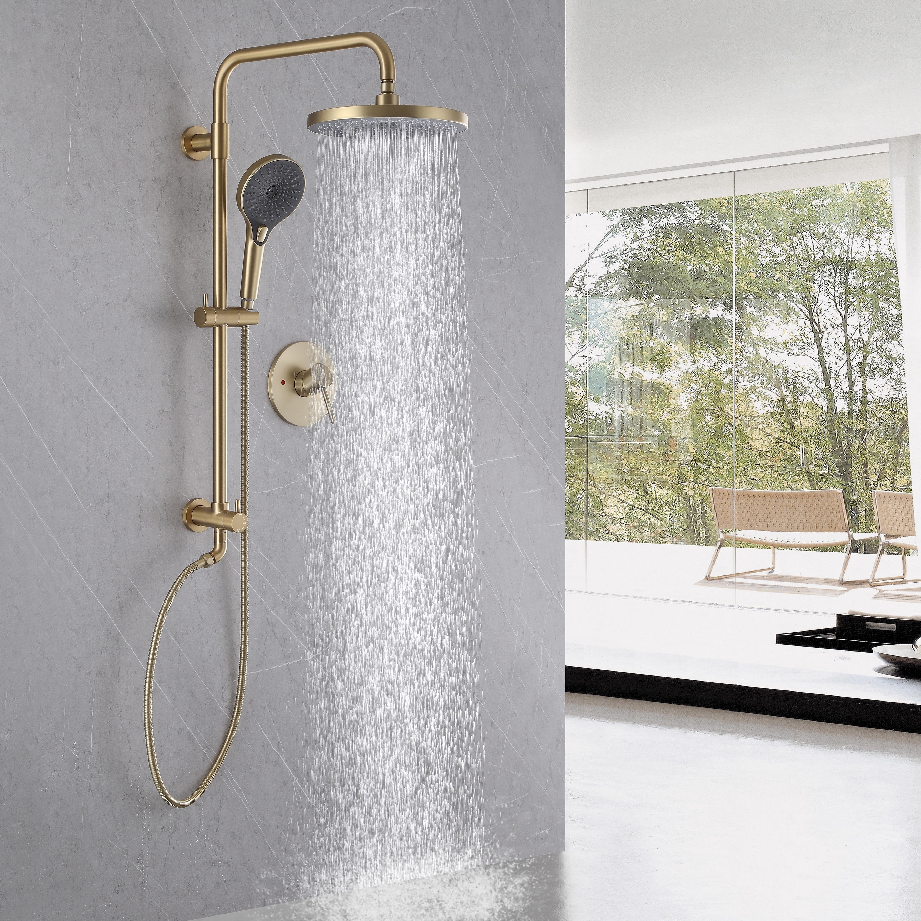 4-mode Pressure Balanced Shower System Wall Mounted Rain Showerhead Combo with 10 Inch Spray Head Handheld and Slide Bar