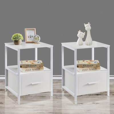 VECELO Nightstand Set of 2 Modern 2 Pack Square Metal End Side Table Open Shelf & Drawer Storage for Bedroom Living Room