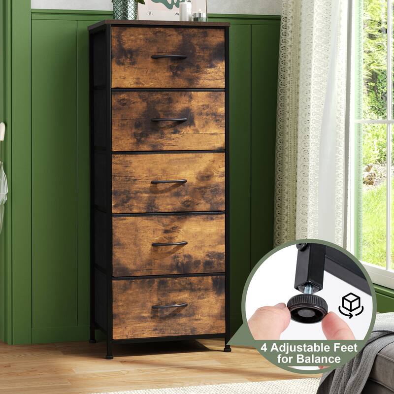 Home Bedroom Furniture 5-drawer Chest Vertical Storage Tower - Fabric Dresser