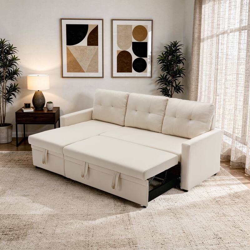 Tufted Convertible Corduroy/ Linen Modular Sectional Sofa with Storage Chaise