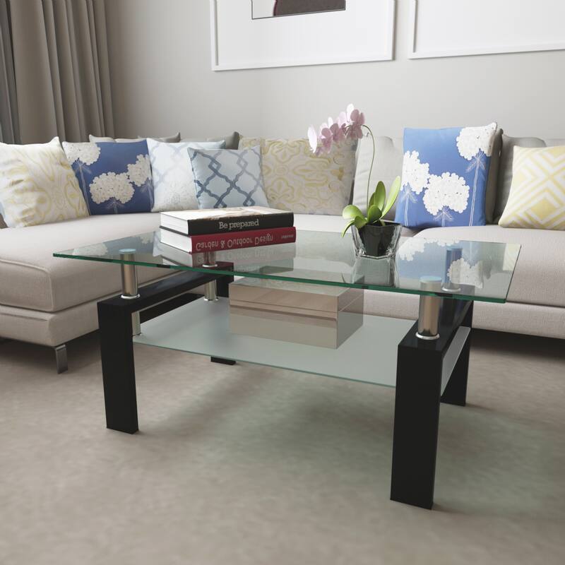 Glass Coffee Table, 2-Tier Clear End Table Center Tables