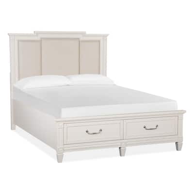 Magnussen Home Willowbrook Egg Shell White With Slight Rub Through Panel Upholstered Storage Bed