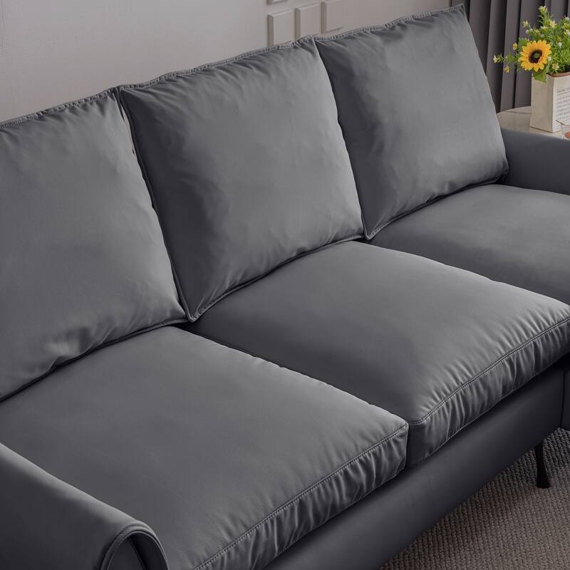 81" Modern L-Shaped Reversible Chaise Lounge Sofa in Dark Grey Technical Leather