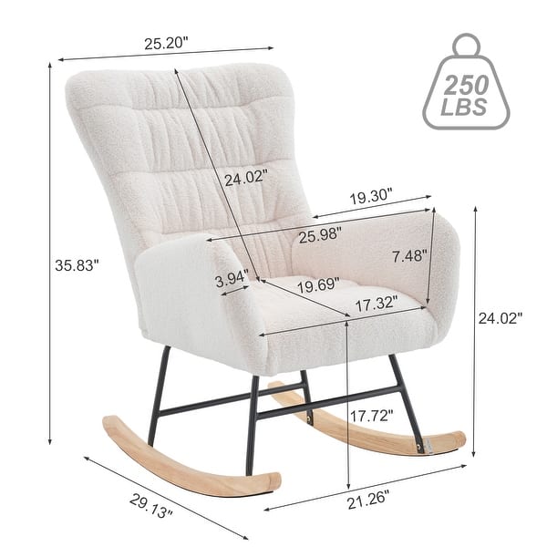 dimension image slide 3 of 4, Teddy Upholstered Nursery Rocking Chair with High Backrest
