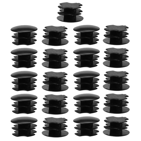 21pcs 19mm OD Plastic Round Tube Insert Ribbed Pipe Cover Caps Black Floor Protector, 0.63"-0.71" Inner Dia