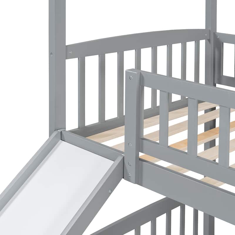 Merax House Twin over Twin Bunk Bed with Slide for Kids