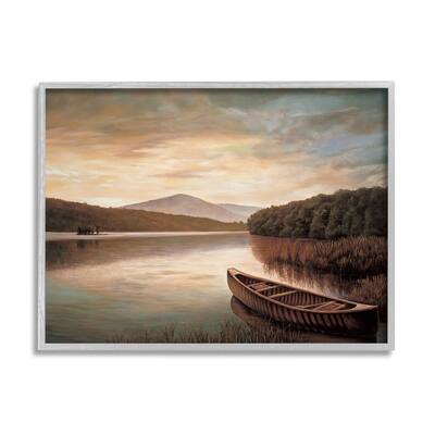 Stupell Lakeside Canoe Cloudy Sky Mountain Forest Landscape Framed Wall Art - Brown