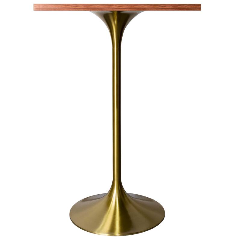 Verve 43 in. Tall Bar Height Dining Table Square MDF Wood Tabletop in Gold Stainless Steel Pedestal Base Accent Bar Table