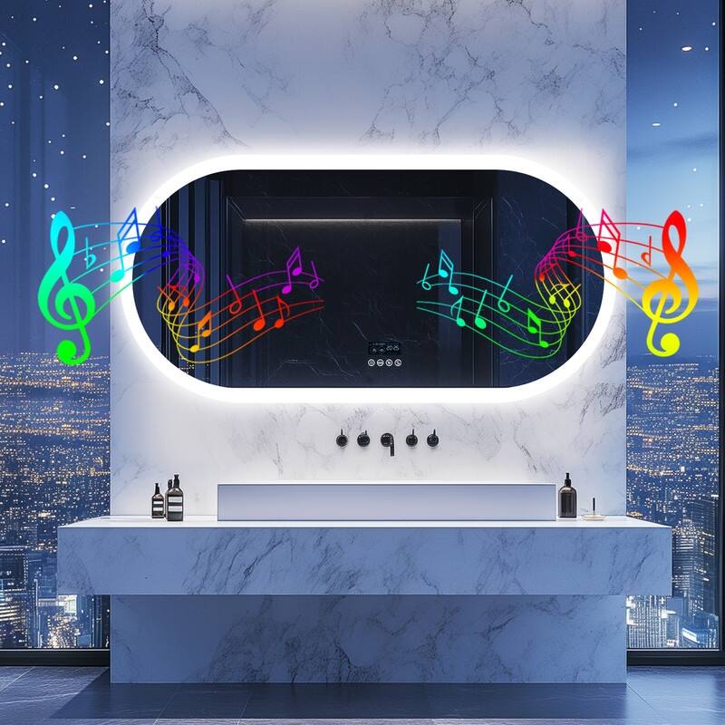 Oval LED Bathroom Mirror with Lights, Anti-Fog, Bluetooth Speaker, 3 Colors, Dimmable, Memory - 48x24 inch