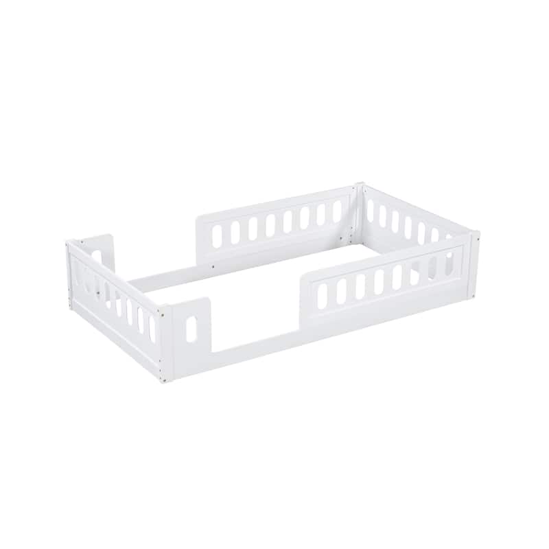Modern Design Twin Size Wooden Platform Bed with Guardrail for Bedroom