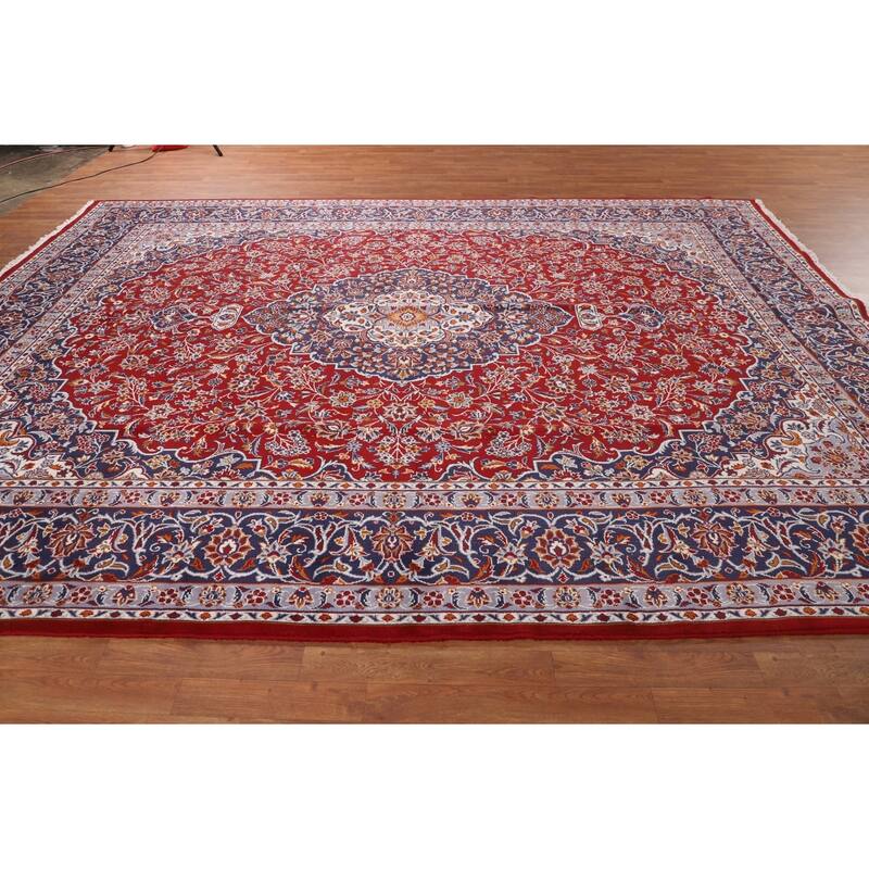Traditional Kashan Turkish Area Rug Floral Machine-Made Carpet - 9'8" x 12'9"