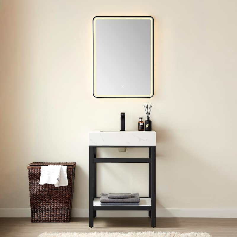 Funes 24" Single Vanity, Metal Support with Stone Top without Mirror - 24''x22''