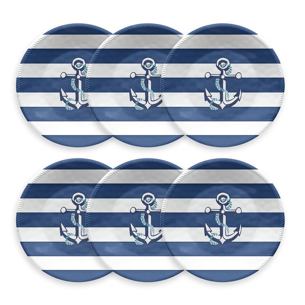 Abode Homewares Nautical Anchor Melamine Salad Plate - Blue - 8.5" - Set of 6