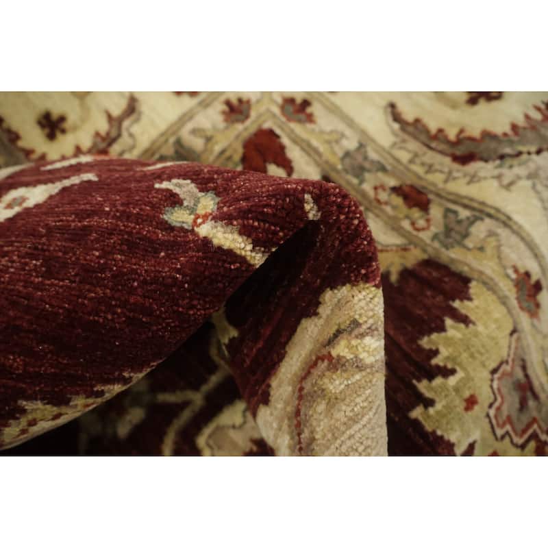 Hand Knotted Oriental 100% Wool Carpet Traditional All-Over Red Peshawar Area Rug - 9' 1'' X 6' 0''