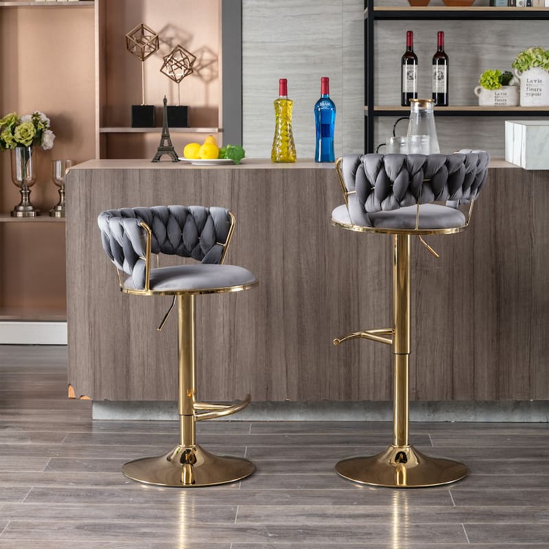 Height Adjustable Bar Stool with Footrest,Set of 2