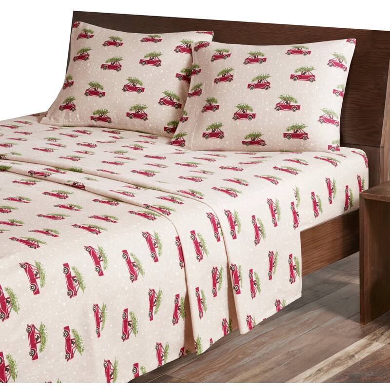 Woolrich Cotton Flannel Sheet Set - King - tan cars