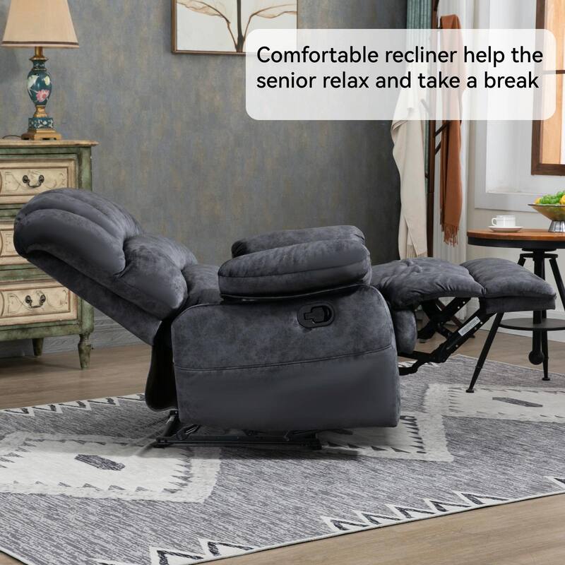 Large Manual Recliner Chair in Fabric for Living Room