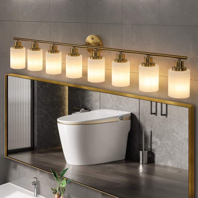 52" Modern 8-Light Vanity Wall Sconce,with Frosted Glass Shades for Bathroom or Hallway Lighting (No Bulbs)