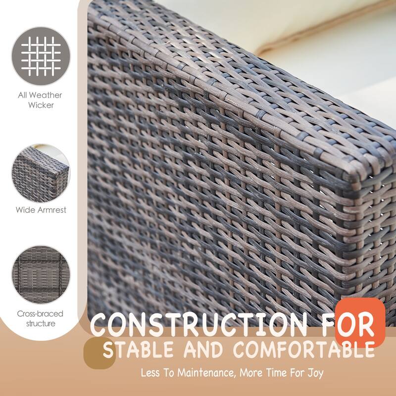 3-piece Patio Furniture Sets Resin Wicker Outdoor Sectional Sofa Chat Set