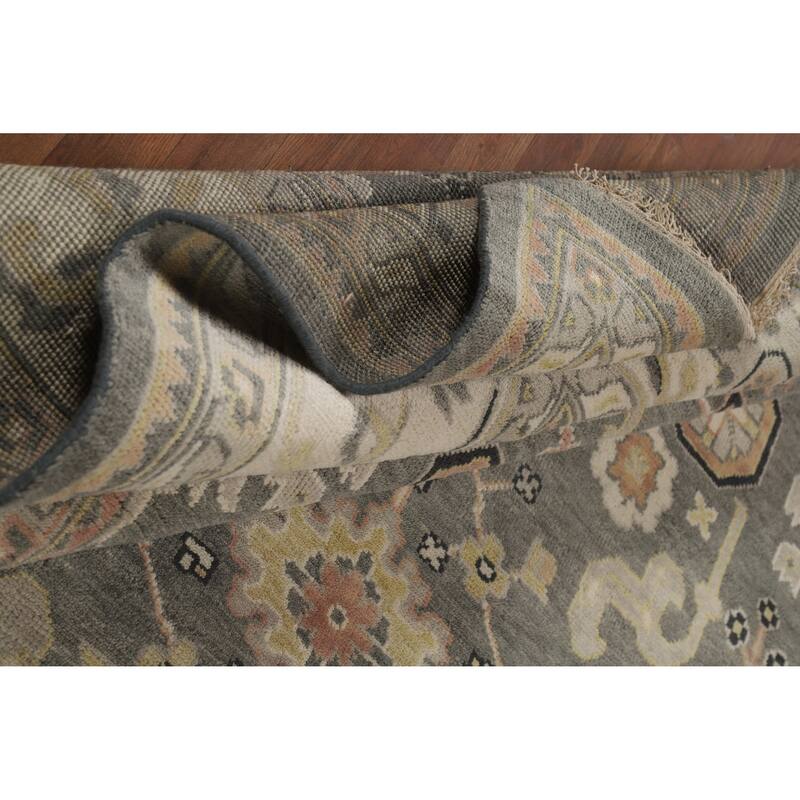 Gray Oushak Indian Area Rug Handmade Geometric Wool Carpet - 8'4" x 11'10"