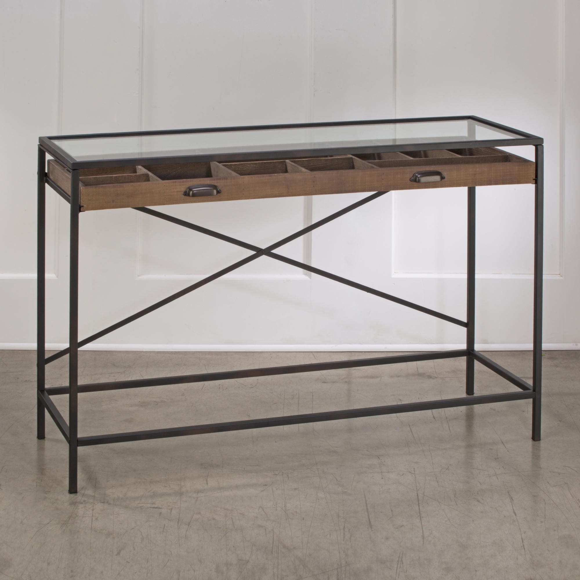 Glass Top Console Table With 1 Wooden Drawer Overstock 31492829