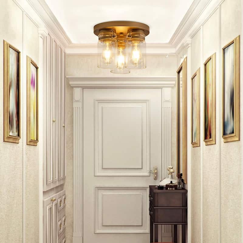 3-Lights Creative Cylinder Design Shaded Flush Mount Lighting - 11"D×11"W×8"H