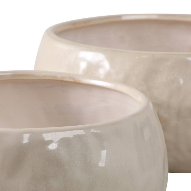 Stoneware Planters Modern Rounded Design and Texture Detail (Set of 2) - 12" x 12" x 5"