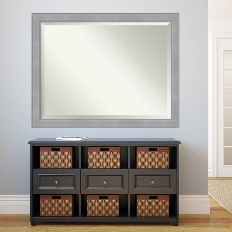 Beveled Bathroom Wall Mirror - Vista Brushed Nickel Frame