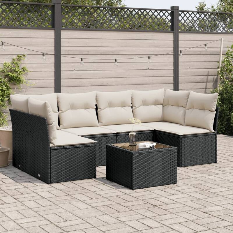 vidaXL Garden Sofa Set Black - Black and cream Large With table