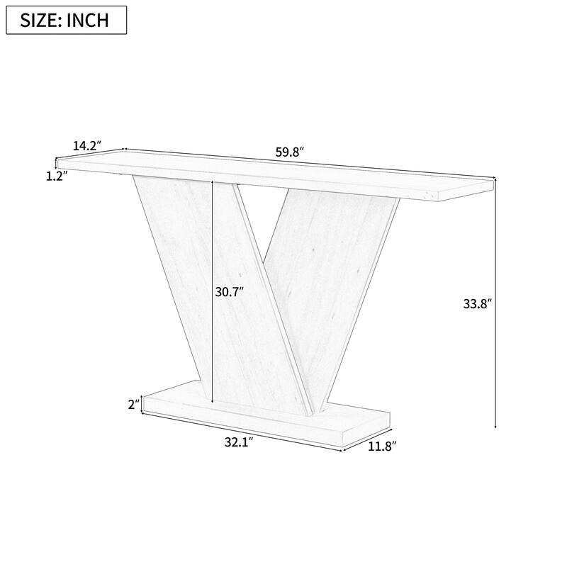59.8" V-Base Console Table with Natural Wood Veneer
