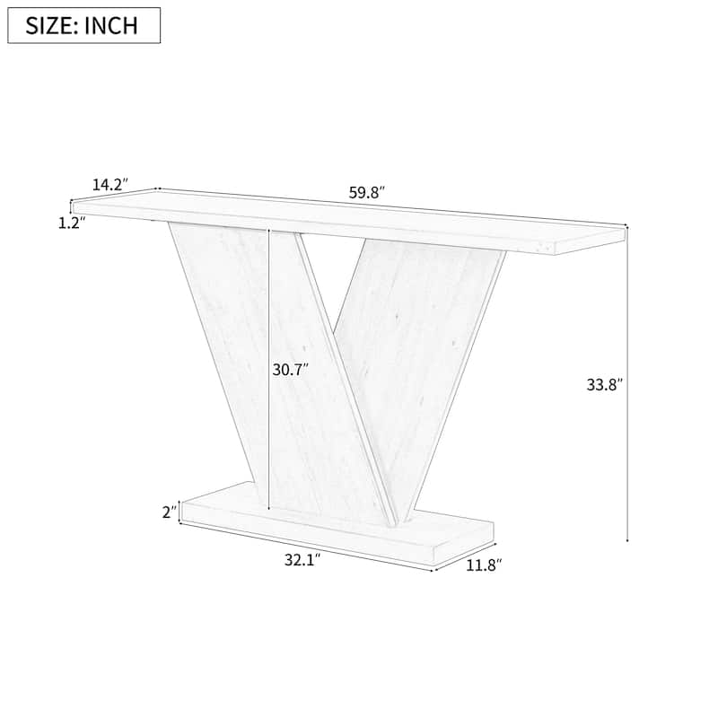 Roomfitters Modern Console Table with V-Base Design, Natural Wood Veneer, Entryway or Living Room Accent