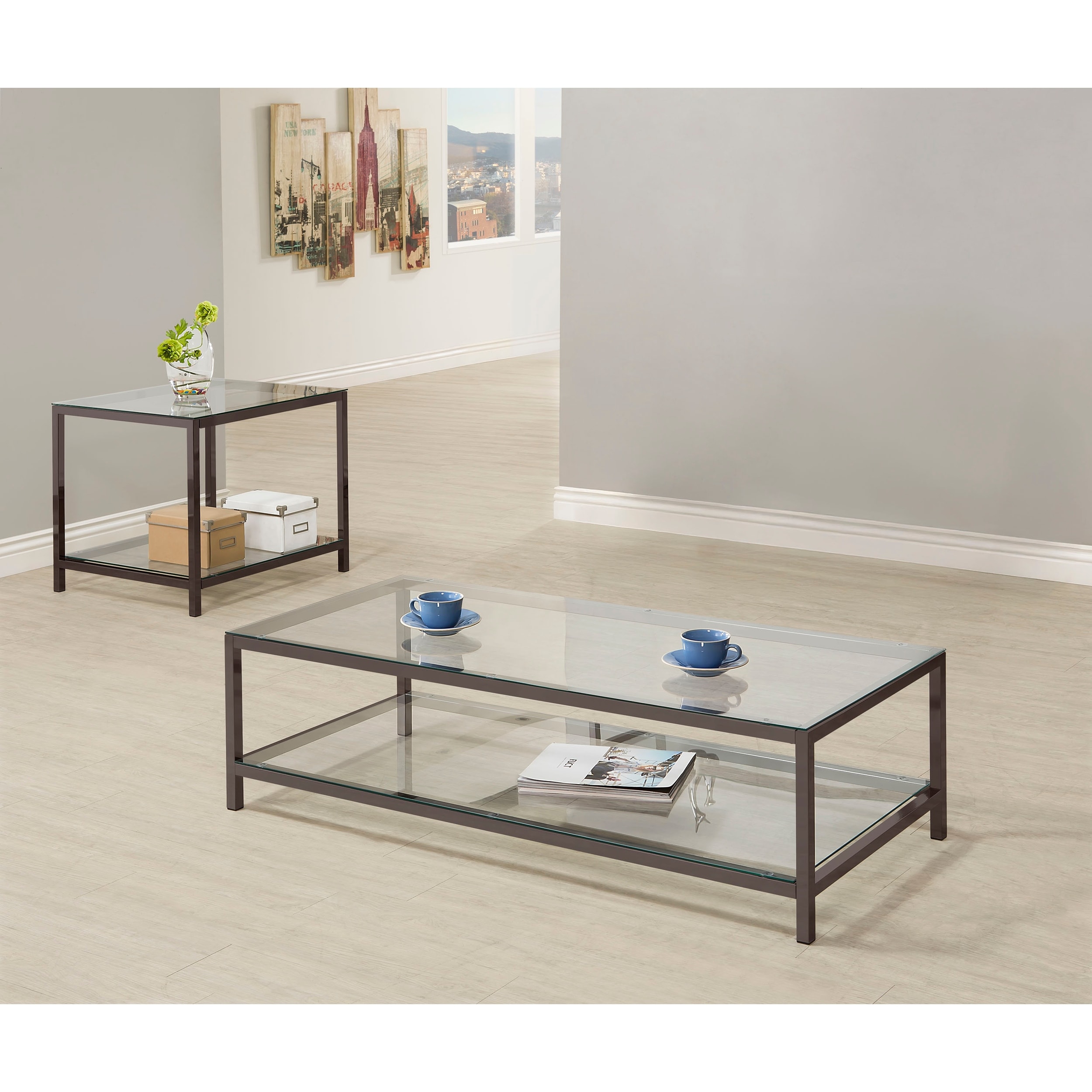Trini Coffee and End Table Set Black Nickel