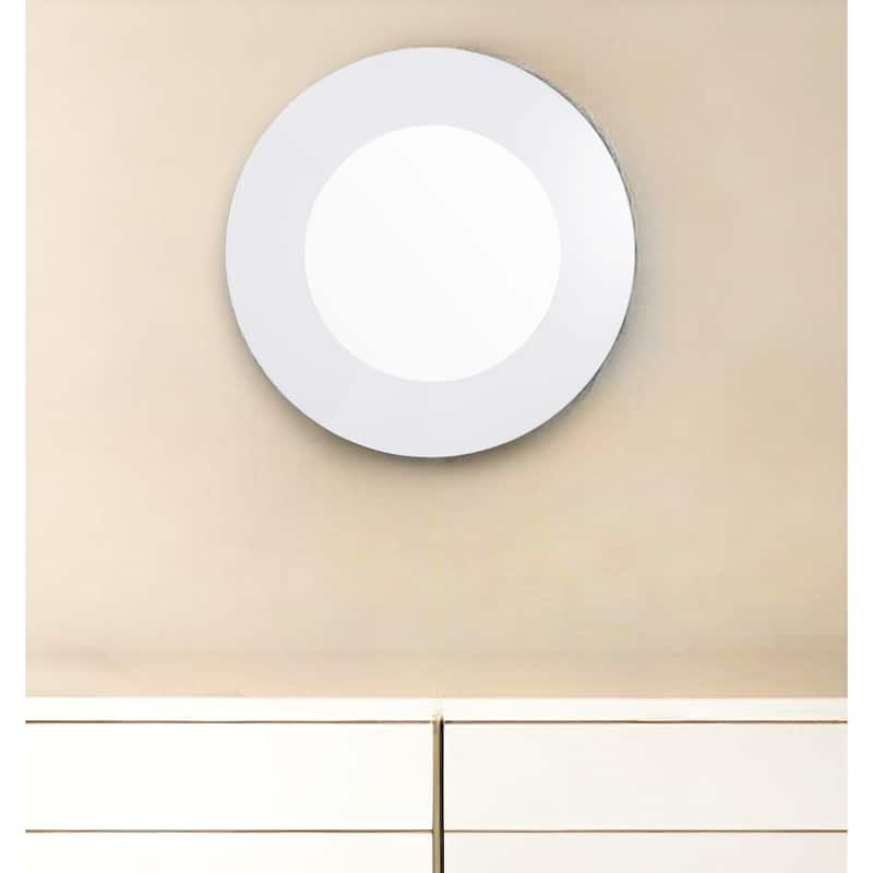 HomeRoots 40" White Round Wood Framed Accent Mirror - White