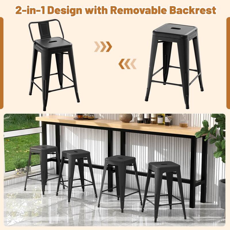 Costway Set of 4 Low Back Metal Counter Stool 24'' Seat Height - see details