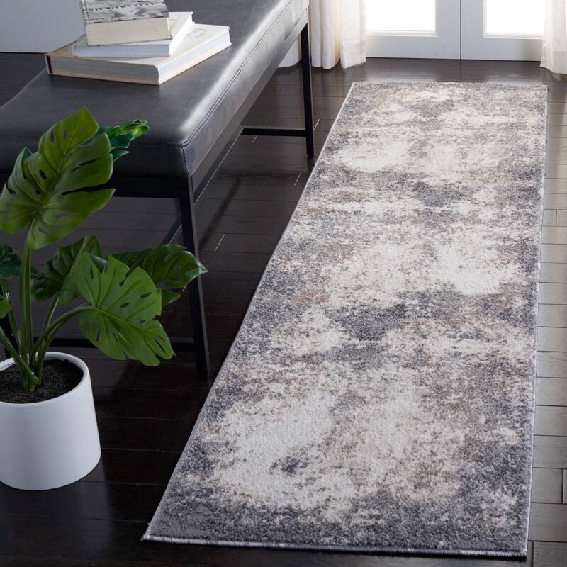 SAFAVIEH Aston Zhannat Modern Abstract Rug - 2' x 6' Runner - Grey/Ivory