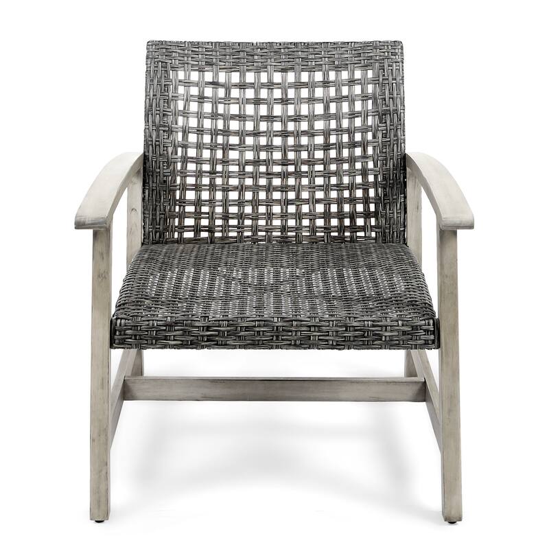 Augusta Outdoor Acacia Wood and Wicker 4 Seater Chat Set with Fire Pit by Christopher Knight Home