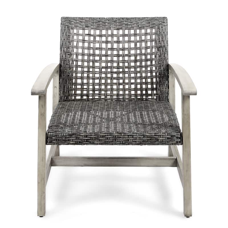 Augusta Outdoor Acacia Wood and Wicker 4 Seater Chat Set with Fire Pit by Christopher Knight Home