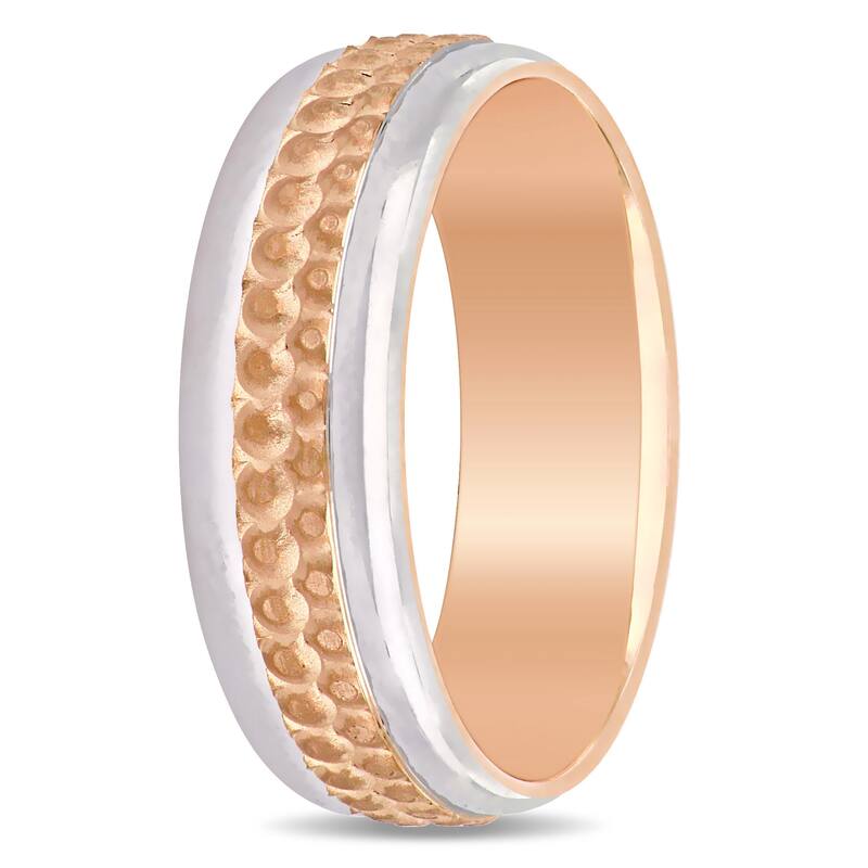 Miadora Ladies Hammered Wedding Band in 2-Tone 10k Rose and White Gold (6mm)