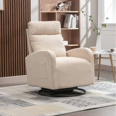 Modern Swivel Glider Chair, Upholstered Accent Glider Rocker for Baby Nursery,Beige