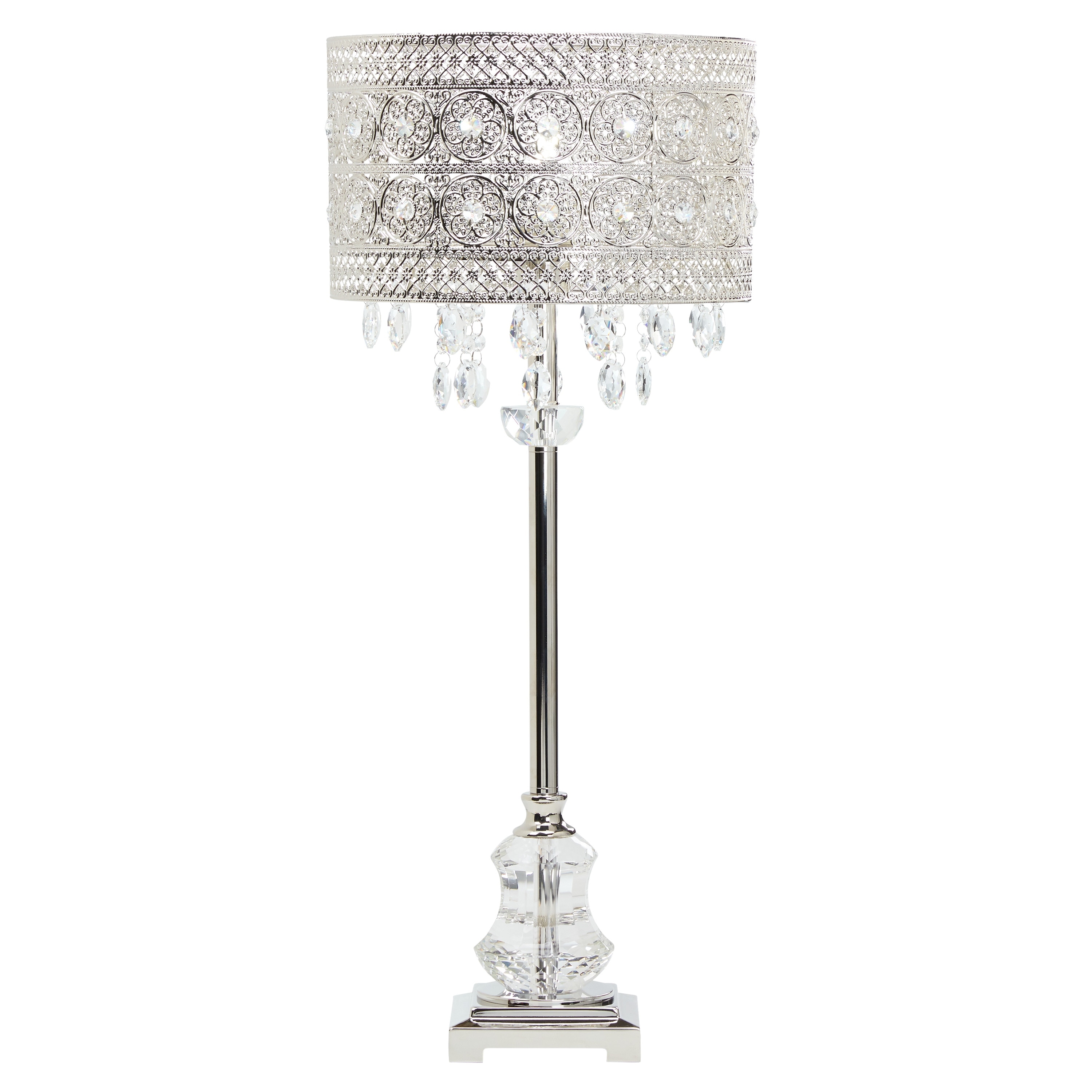 River of Goods Brielle Polished Nickel and Crystal 1-light Buffet Table Lamp - 12.2"L x 12.2"W x 28.75"H