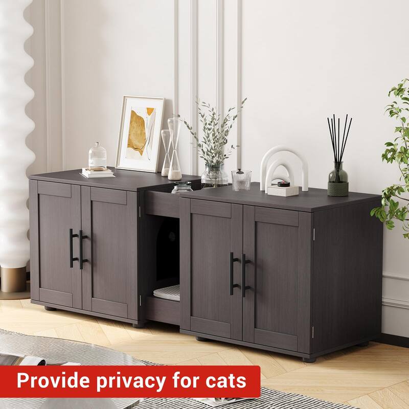 Large Cat Litter Box Furniture with Double Rooms and Barn Doors