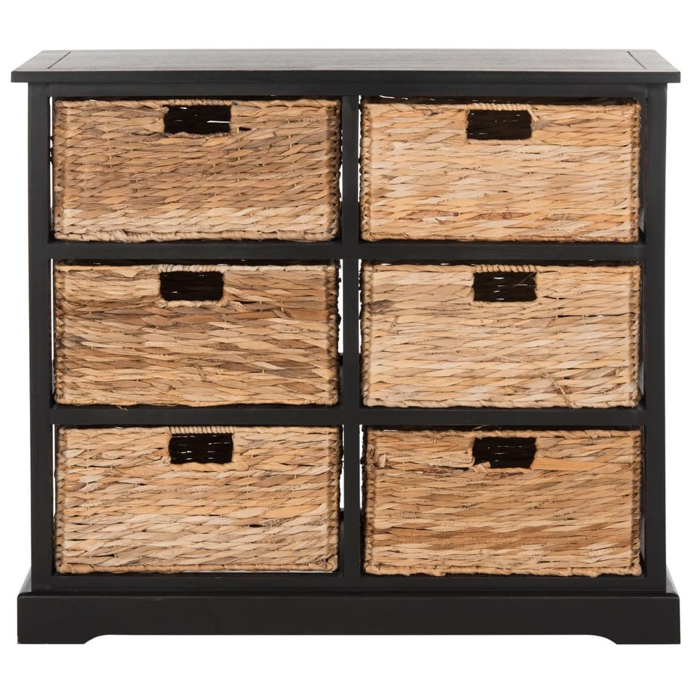 SAFAVIEH Fidelia Distressed Black 6-Drawer Wicker Basket Storage Chest - 32.1" x 13.4" x 29.5" - 32Wx13Dx30H