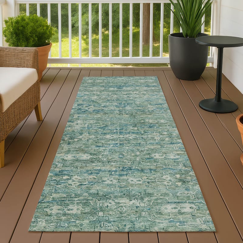 Machine Washable Indoor/ Outdoor Traditional Harmony Chantille Rug - Teal - 2'3" x 7'6"