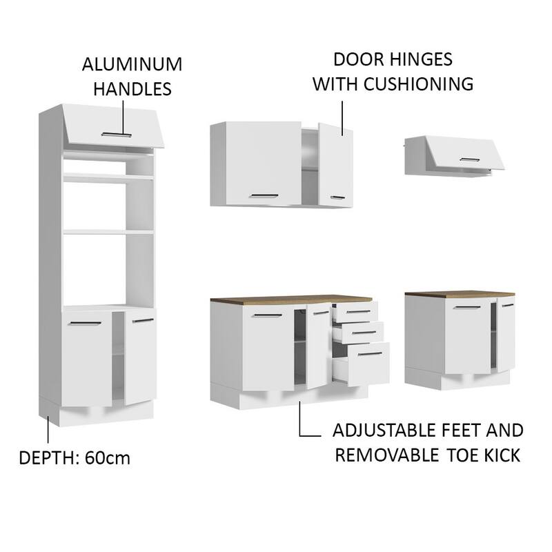 Madesa Full Set Hazel Kitchen Storage Cabinet 107 In with Multiple Compartments Floor Mount Removable Plinth - White/Brown