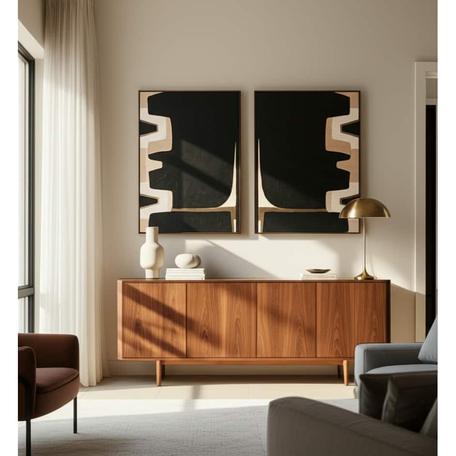 Wood Canvas Wall Arts Abstract Design Panels (Set of 2) - 48" Black